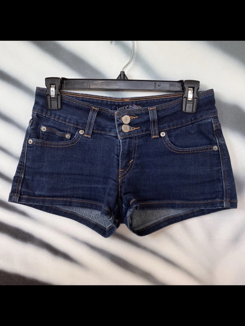 Levis Shorts Micro Womens 1 Dark Wash Vtg Y2K Low Rise Double Button 2" Inseam